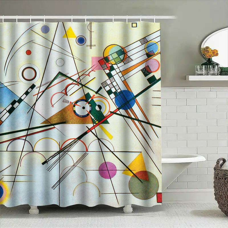 Modern Geometric Design Shower Curtain Multicolor Abstract Artistic Decor Bathroom Accessories Waterproof Fabric Print Home Deco