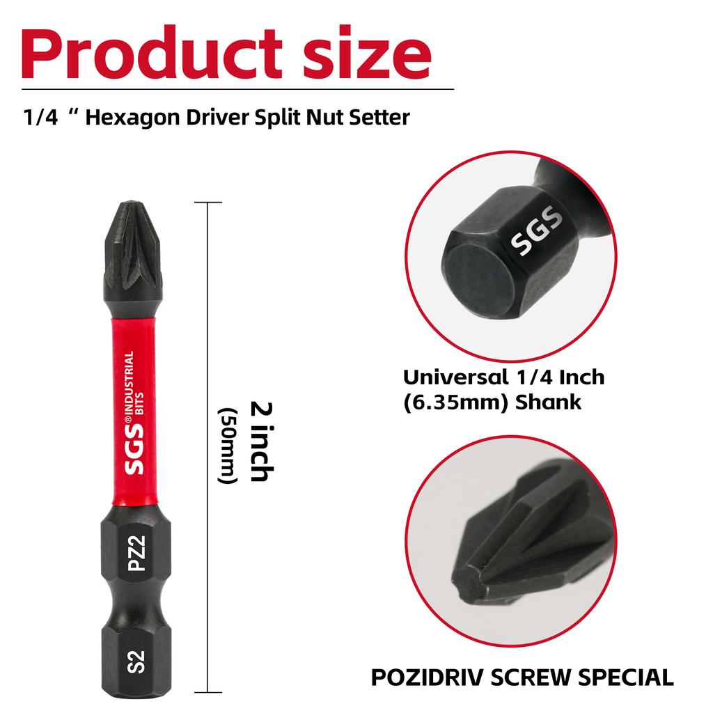 15 Pieces of Strong Magnetic Impact-Resistant Pz2 Screwdriver Bit Set, 50mm S2 Steel, Non-Slip High Hardness Tip, Special Tools