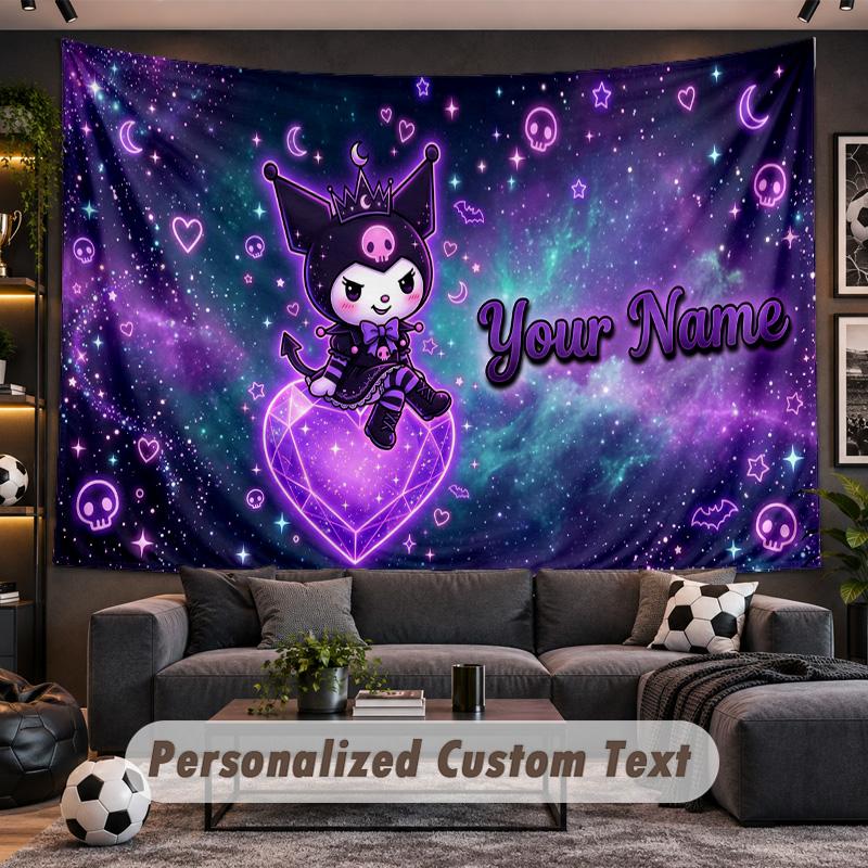Kuromi Personalized Tapestry Support Custom Name, Wall Art Home Decoration