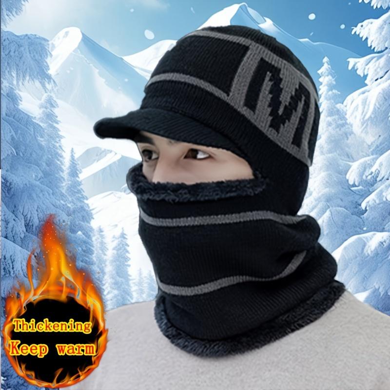 Winterstrick-Sturmhaube Mütze mit integriertem Fleecefutter, winddichter thermischer Ohrenschutz, sportliche Acryl-Vollgesichtsbedeckung, zum Radfahren