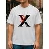 Europäische Größen Flammenzerissen Buchstabe X Trendiger Street Style Mode T-Shirt | Leichte Herren Rundhals Kurzarmshirt
