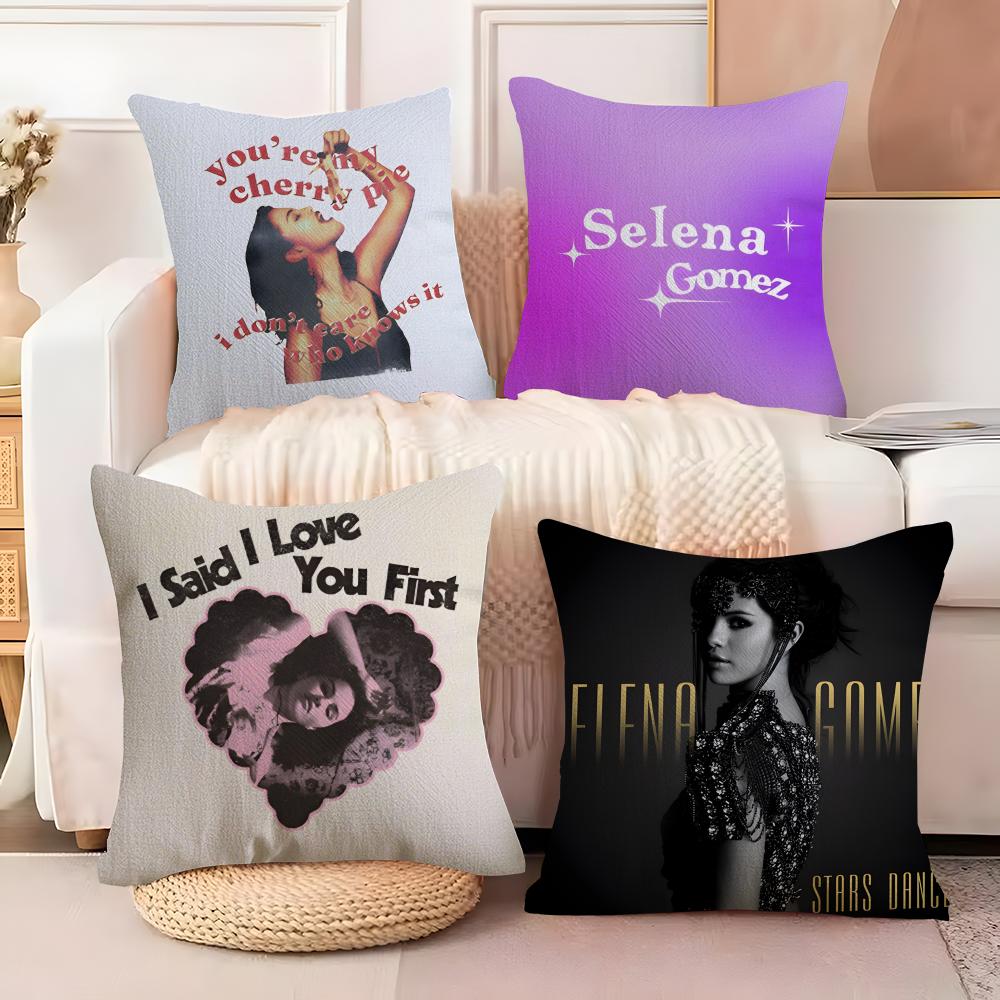 Pillow Case Cotton Linen Fabric Square Zipper Pillowcase Home Decorative Living Room Singer Music S-Selena Gomez 2