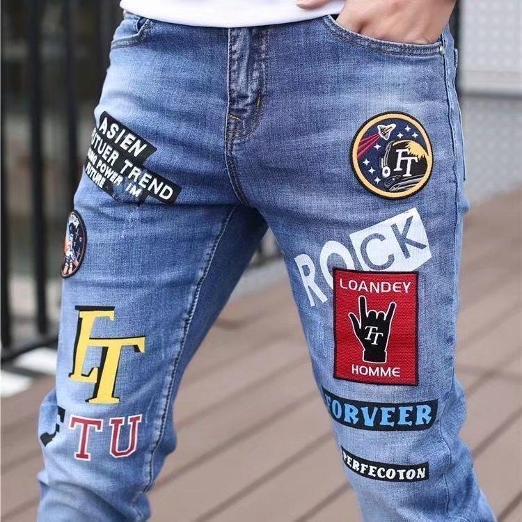 Men Jeans Fashion Street Hip-Hop Jeans Male Punk Style Denim Pants Summer Spring Men Stretchy Slim Fit High Quality Mans Jeans
