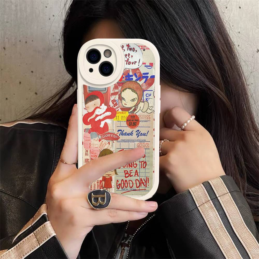 Y-yoshitomo Nara-A Retro Art PU Leather Phone Case For IPhone 16 15 14 13 12 11 Pro Max Plus Back Fundas