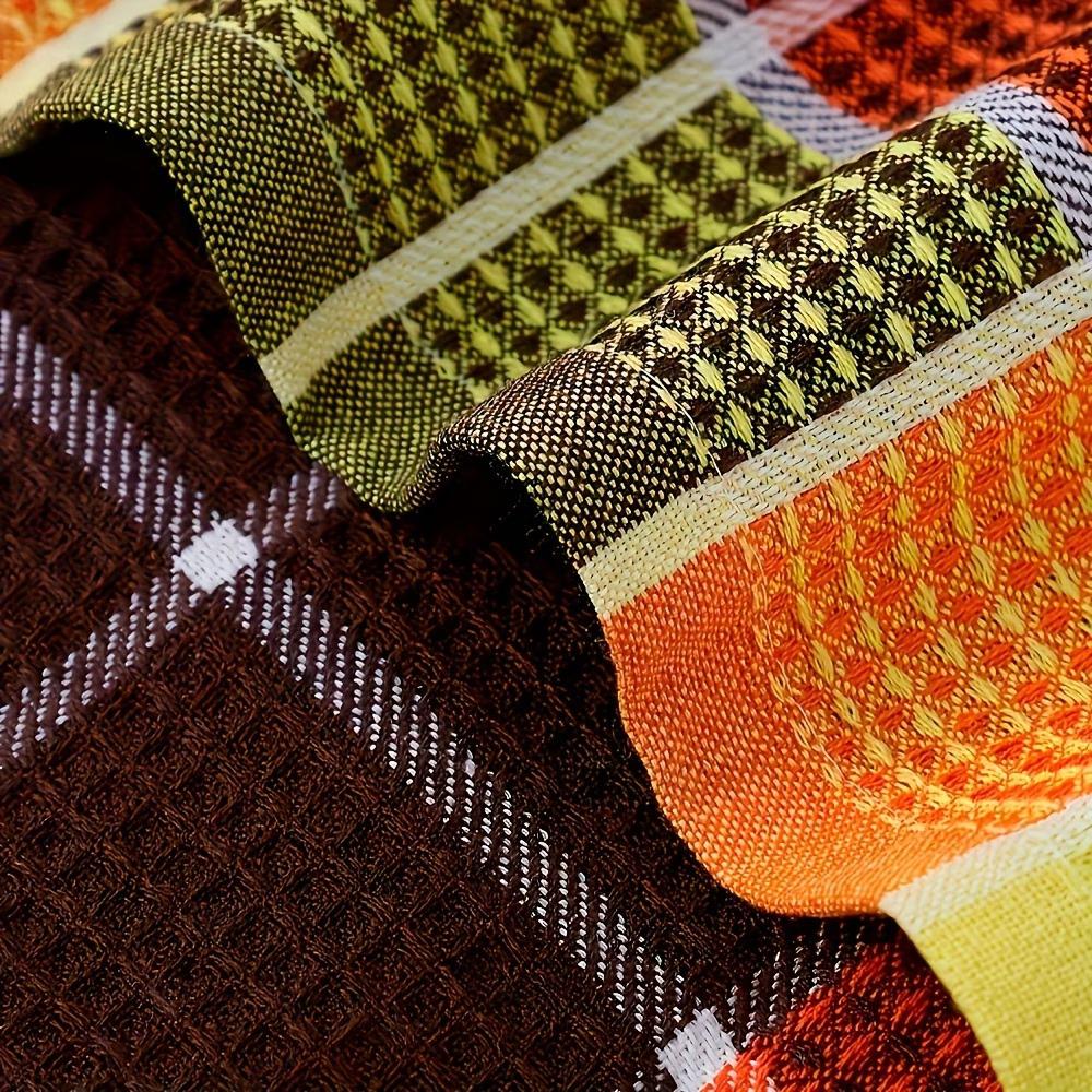Colorful Plaid Polyester-Cotton Waffle Weave Kitchen Towel