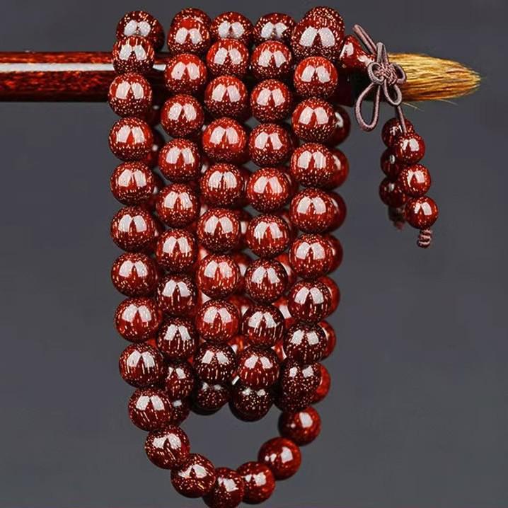 Unisex African Rosewood High-Density Gold Star Beads Bracelet - Indian Small Leaf Collectible Buddha Prayer Bracelet