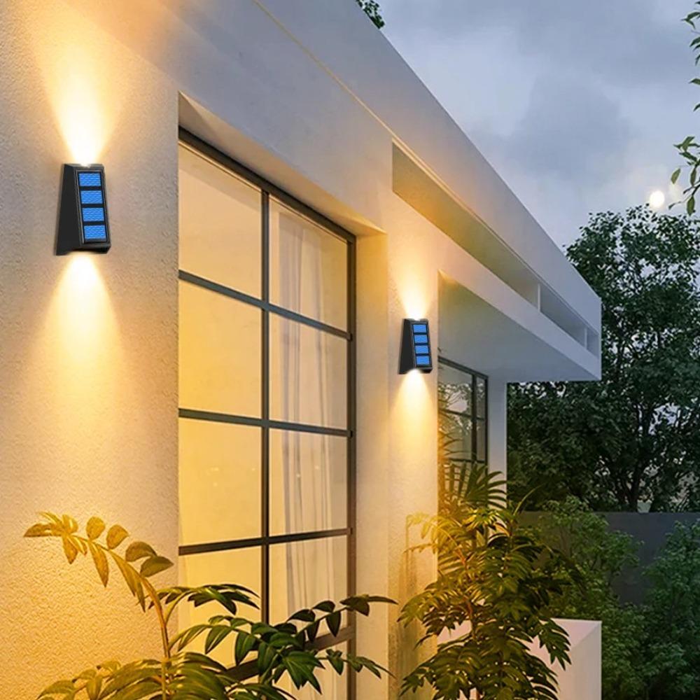 4Pcs Solar Wall Lights Outdoor Garden Decoration Home Lamp Double Color Waterproof Up Down Solar Light Up All Day for Fence Patio