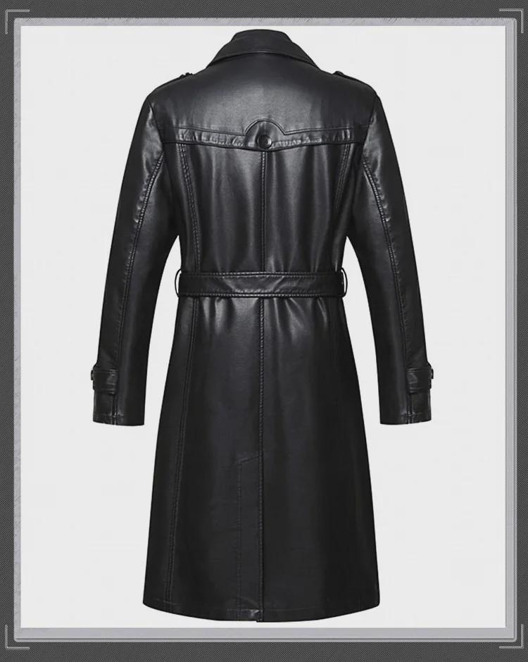 Men's Long Sheepskin Leather Winter Jacket with Velvet Lining, Windbreaker, Soft Leather Suit Collar