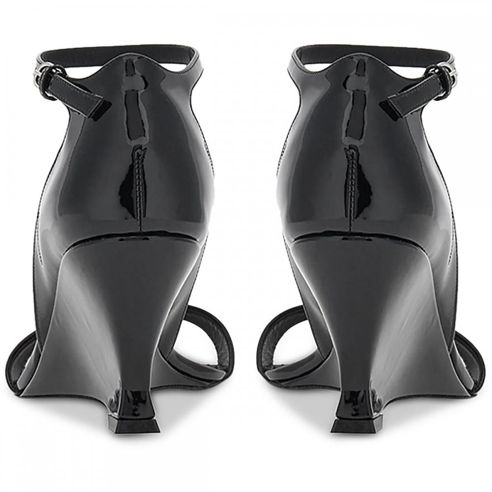 Salvatore Ferragamo Vidette Womens Patent Leather Adjustable Wedge Sandals Black