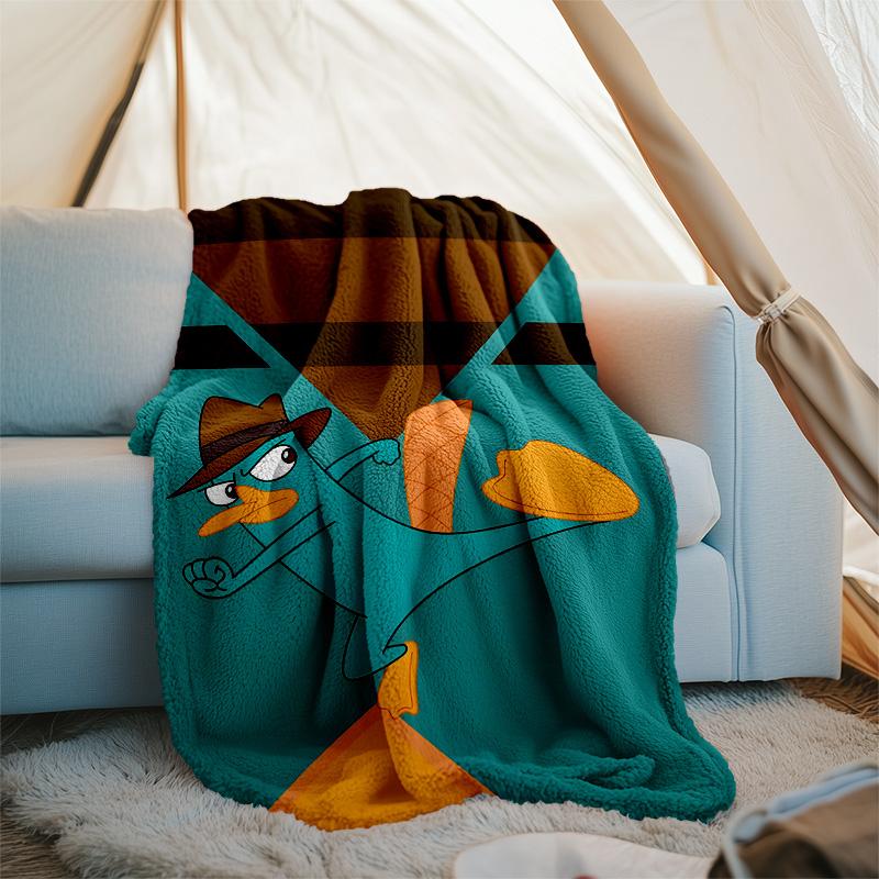 1 Stück Phineas und Ferb2 Thema Decke - Digitaldruck, Polyester, Gemütlich für alle Jahreszeiten, Perfekt für draußen und Reisen