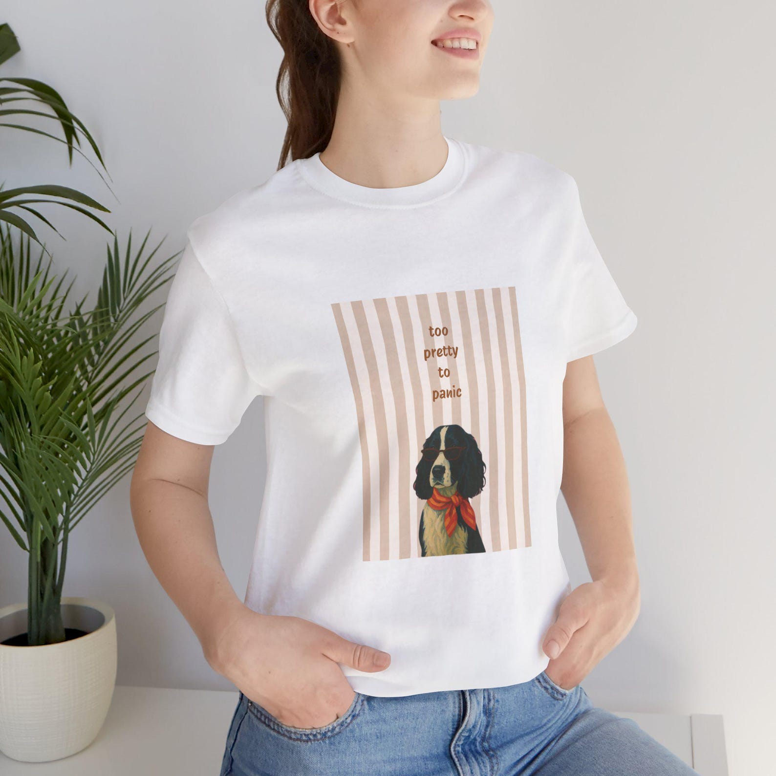 Funny Dog Anxiety T Shirt, Too Pretty To Panic Tee, Sarcastic Dog Mom Shirt, Cute Vintage Puppy Graphic Gift Unisex Aesthetic Top 4XL