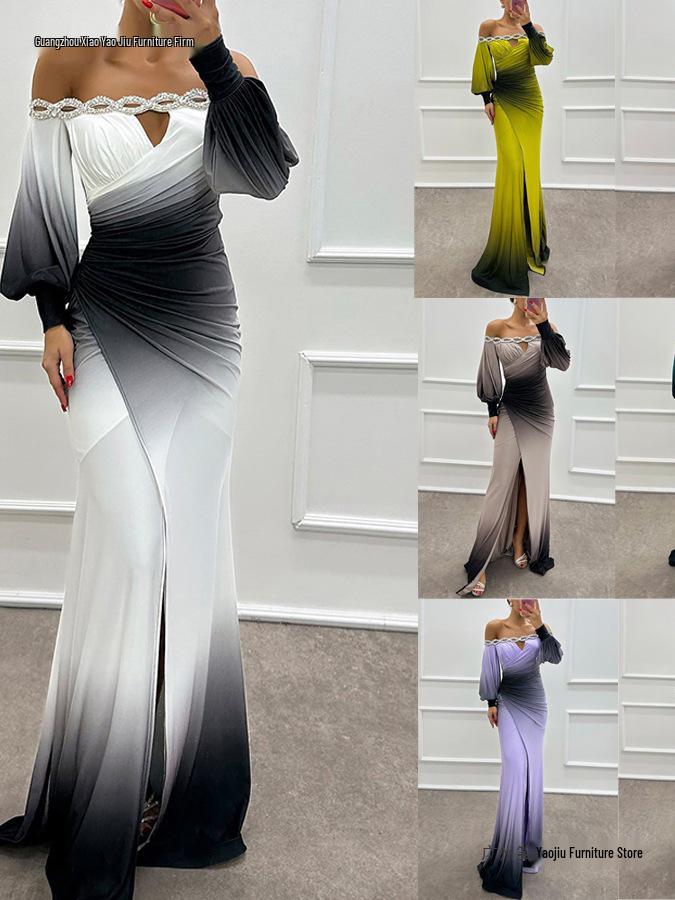 2026 Autumn/Winter One-Shoulder Printed Dress - Long Sleeve Casual Party Wear for Women