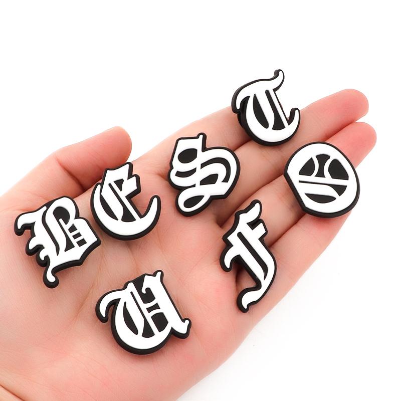Maxun Old Alphabet Shoe Charms Letter Decoration for Clog Sandals Cute Grapheme Bracelet Party Accessories Favor 1 PCS