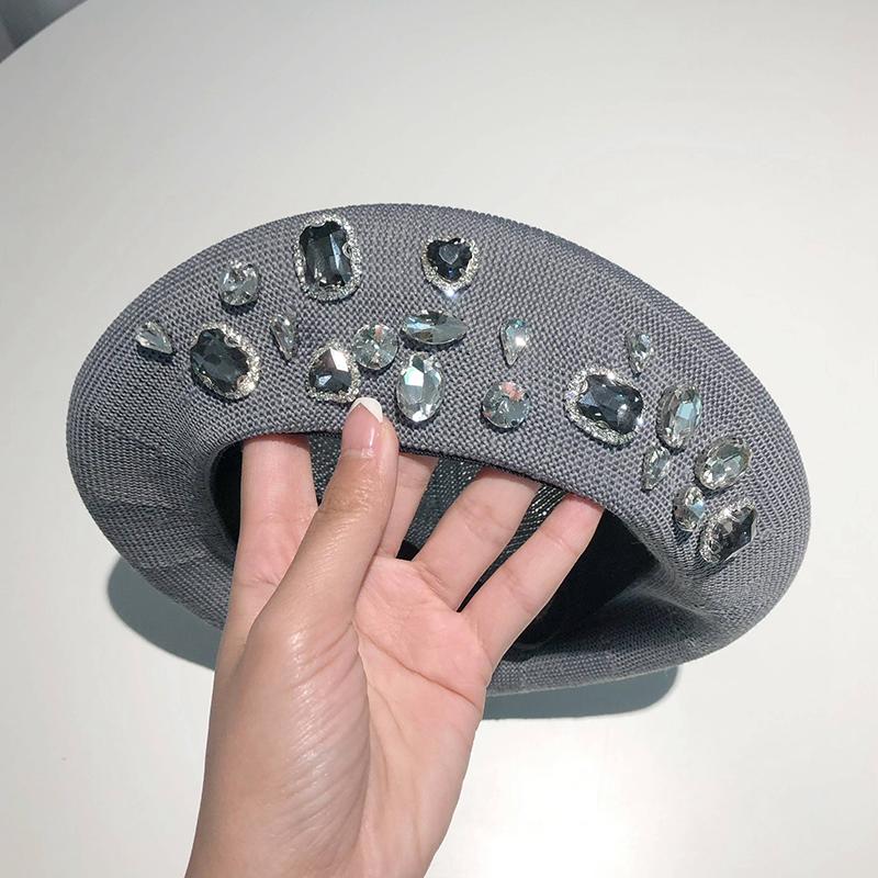 2026 Berets Women Hat Brimless Stretchy Comfortable Rhinestone Y2K Cap Autumn Female Flat Color Cotton
