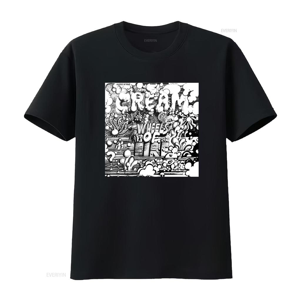 Cream Wheels On Fire Classic Vintage Rock Print T Shirt Vintage Washed Unisex Stylish Slightly Top For Everyday Wear Stretched