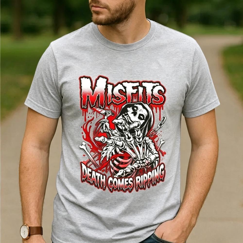 Vintage Misfits Rock Band Tee Static Age Album Last Caress Famous Monsters Print Unisex Punk Rocker Casual Short Sleeve T Shirt