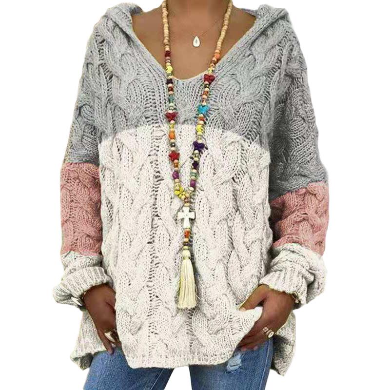 2026 Autumn Winter Pure Color Cable Knit Hoodie - European/American Bestseller