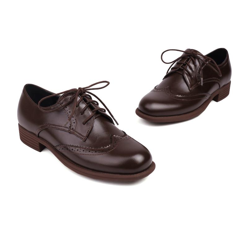Oxfords Shoes for Women Cross Tied Lace Up Round Toe Black Nude Vintage Brogue Derby Shoes Female Spring Flats Chaussure Femme