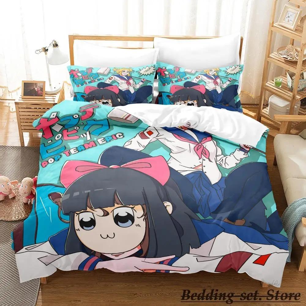 Pop Team Epic Bedding Set Single Twin Full Queen King Size Bed Set Aldult Kid Bedroom Duvetcover Sets Anime Parure De Lit Bed