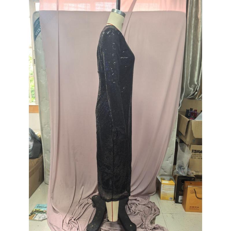 Vestido de lantejoulas feminino outono e inverno veludo frisado fino vestido rabo de peixe vestido de noite