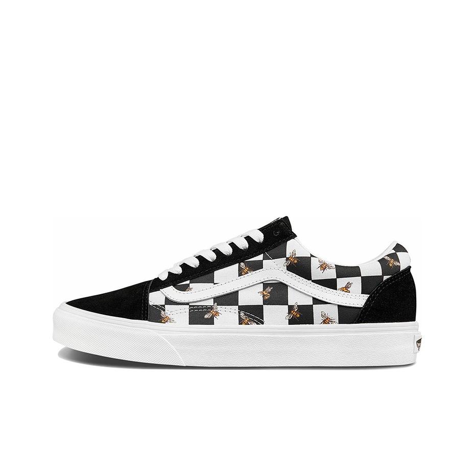 Vans Old Skool Series Bee Print Checkerboard Low Top Skate Shoes Unisex Sneakers Black White VN0A3WKT9EH