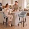 Bar Stools, Set of 2, Chenille Upholstered, 67 cm High, Backrest and Footrest, Grey