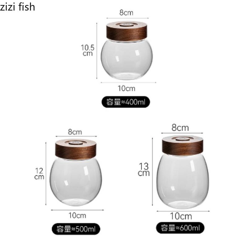 Unidirectional Exhaust Coffee Bean Can Glass Storage Jar Wooden Cover Coffee Powder Seal Pot Tea Caddy Storage Bottle Organizer