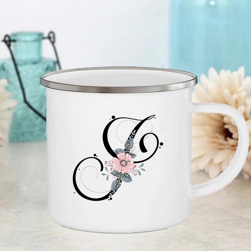 Letter Flower Mugs Wedding Creative Coffee Wine Cups Drinks Dessert Milk Juice Cup Enamel Mugs Handle Drinkware Bridesmaid Gifts