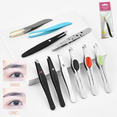 Stainless Steel Oblique Eyebrow Tweezers & Eyelash Curler - Beauty Tools Set