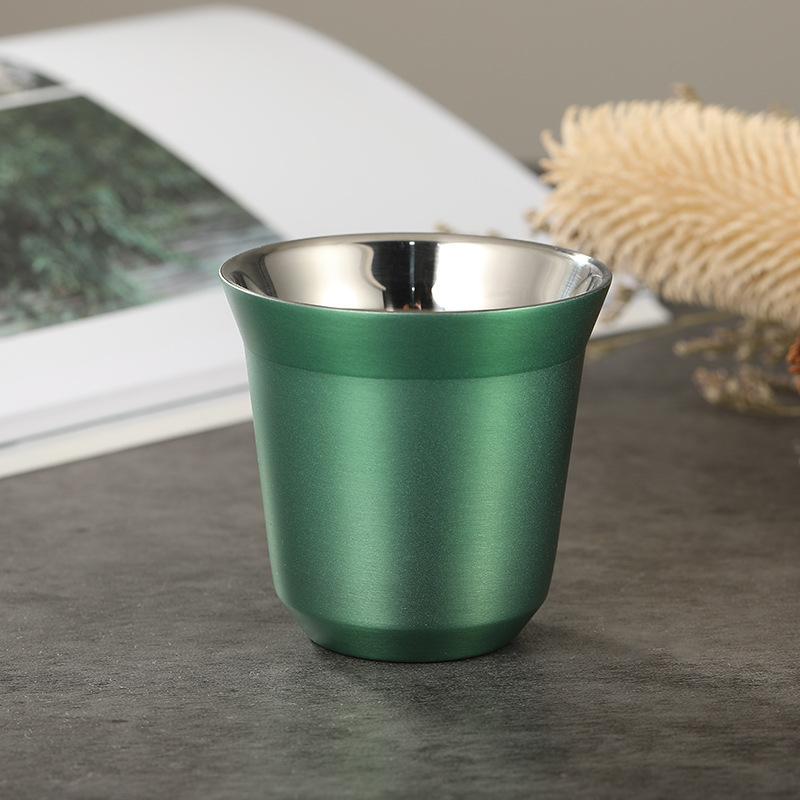 

80ml/2.7oz 304 Stainless Steel Espresso Coffee Cup Portable Double Layer Office Milk Tea Drinks Mug Cup Mini Whisky Wine Glasses 80ml зелёный