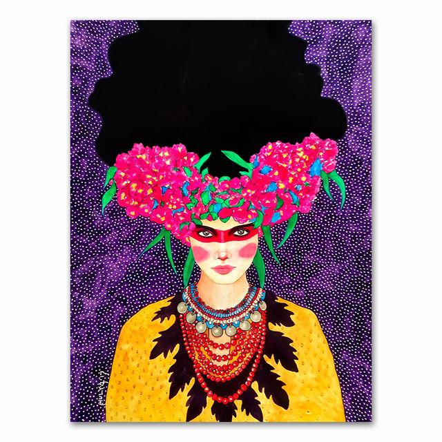 Abstract Girl Hair Flower Bird Wall Art Canvas Painting Vintage Nordic Prints Wall Pictures For Living Room No Frame