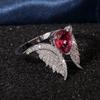 Micro Set Zircon Wing Shaped Red Zircon  Copper Color Rings Fashion Style Banquet Wedding Rings Women Rings Gift Girlfriend