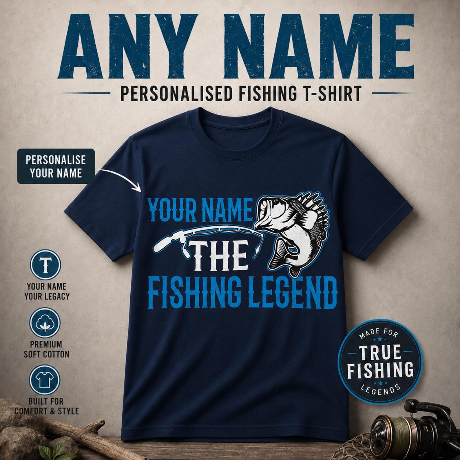 Personalized Fishing Legend T-Shirt: Custom Angling Gift M