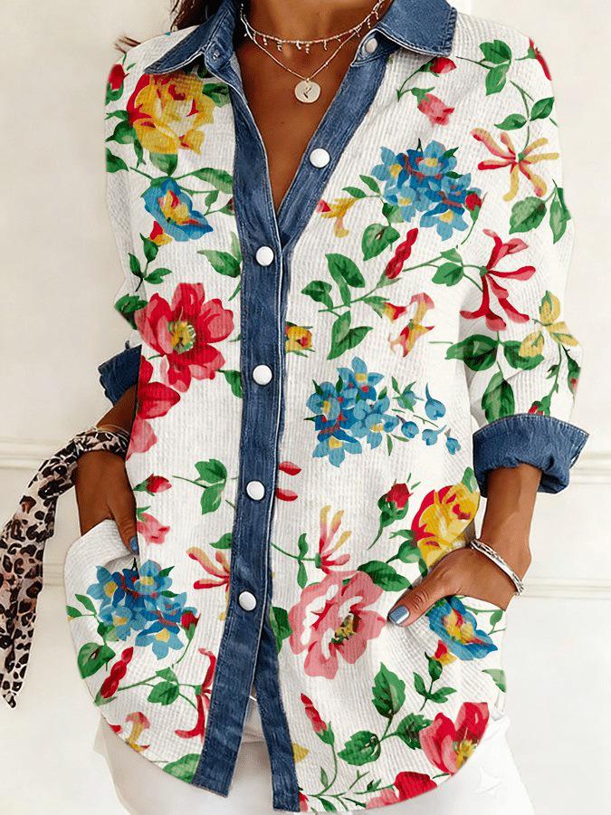 2026 European-American Patchwork Floral 3D Print Women's Spring Cardigan