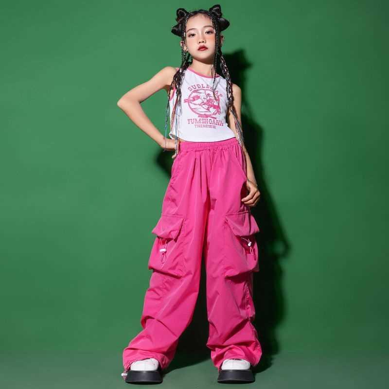 Mädchen Hip Hop Joggers Hosen Mädchen Cargo Hosen Teenager Gerade Hose Hohe Taille Vintage Casual Streetwear Baggy Hosen 110cm