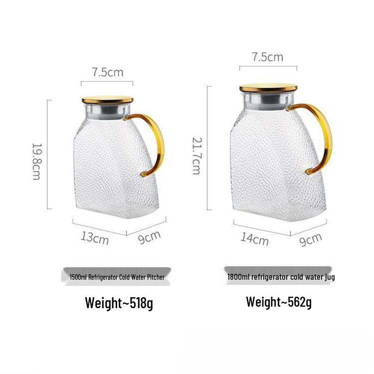 Hammered Textured Glass Pitcher: Large Capacity, Heat-Resistant, High Borosilicate for Cold Water & Juice