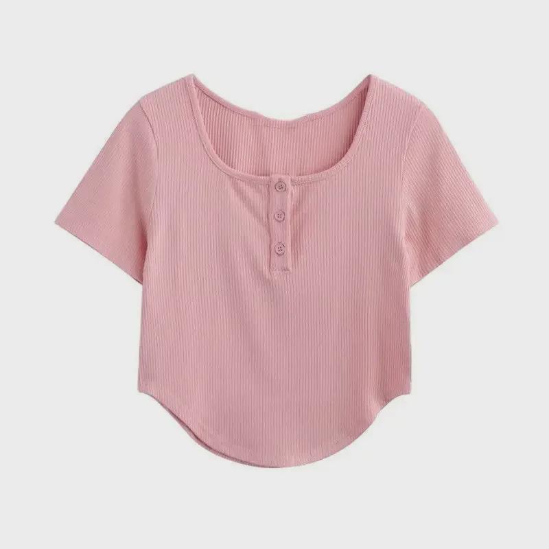 Women's 2024 Striped U-Neck Square Neck T-Shirt, Short Sleeves, Summer Fashion Niche Design