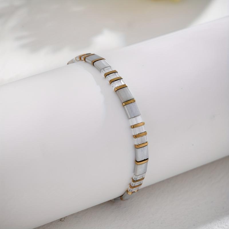 Women's Fashion Bracelet, Elegant Sexy Glass Beaded Jewelry, Handwoven Elastic Cord Bracelet for Daily Wear Gift, Party & Beach Vacation