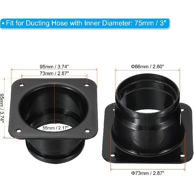 PATIKIL 3 Inch(about 7.6 cm)Pipe Connector Flange,2 Piece Pack Dryer Ventilation Wall Plate Square to Round Straight Duct Plate,For Air Heating