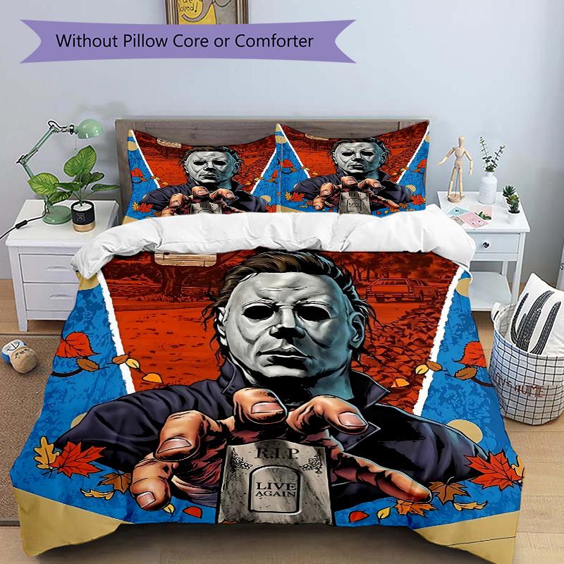 3pcs Halloween Michael Myers Horror Movie Poster Comforter Set with 1 Quilt Cover and 2 Pillowcases (No Core), Home Decor, Holiday Gift