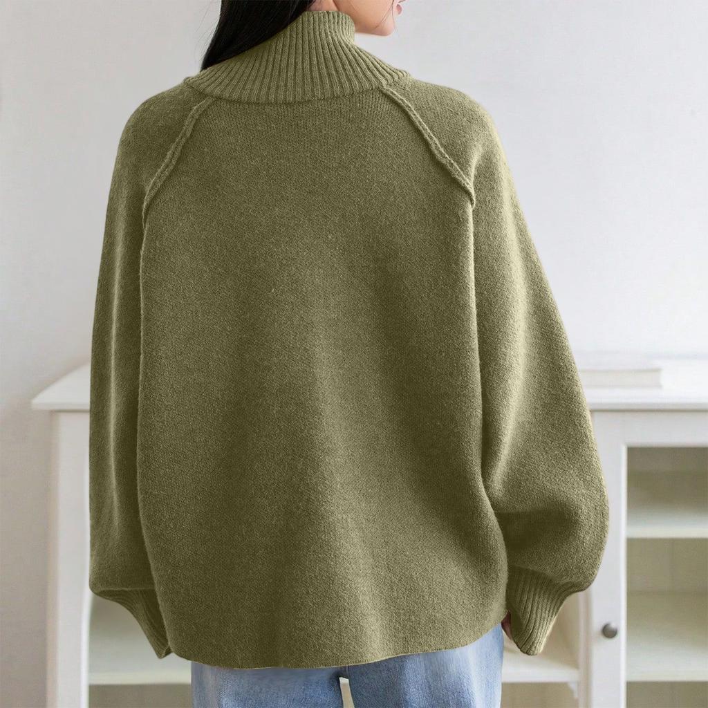 Women's Fashion Casual Solid Color Stand Collar Long Sleeve Cardigan Zipper Knitted Jacket