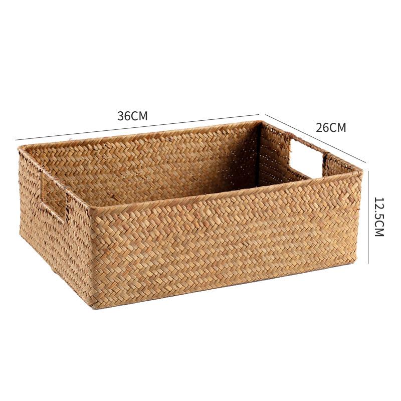 Japanese Woven Grass Snack Storage Basket, Desktop Tidy Organizer Bin, Eco-friendly Natural Handmade Wicker for Home Kitchen