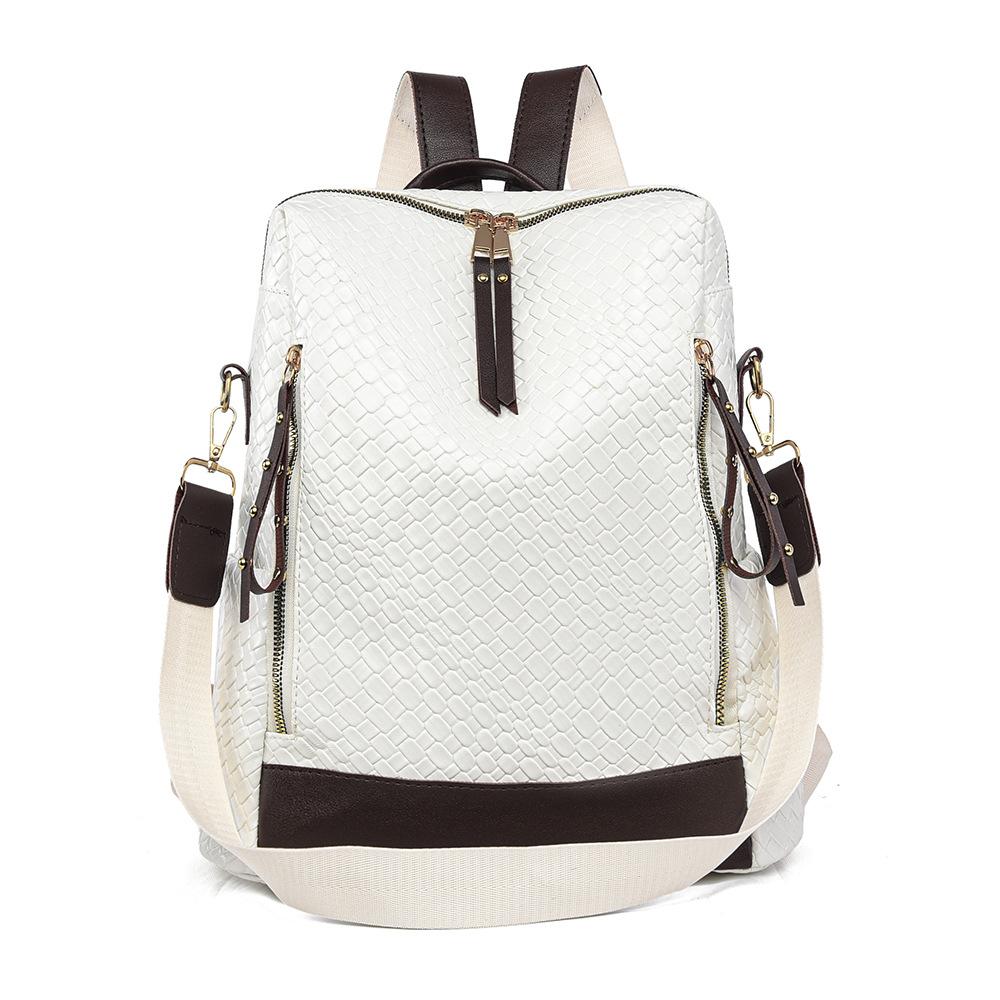 Gewebter Rucksack aus weichem Leder für Damen, großes Fassungsvermögen, Farbkontrast, Mehrzweck-Reiserucksack