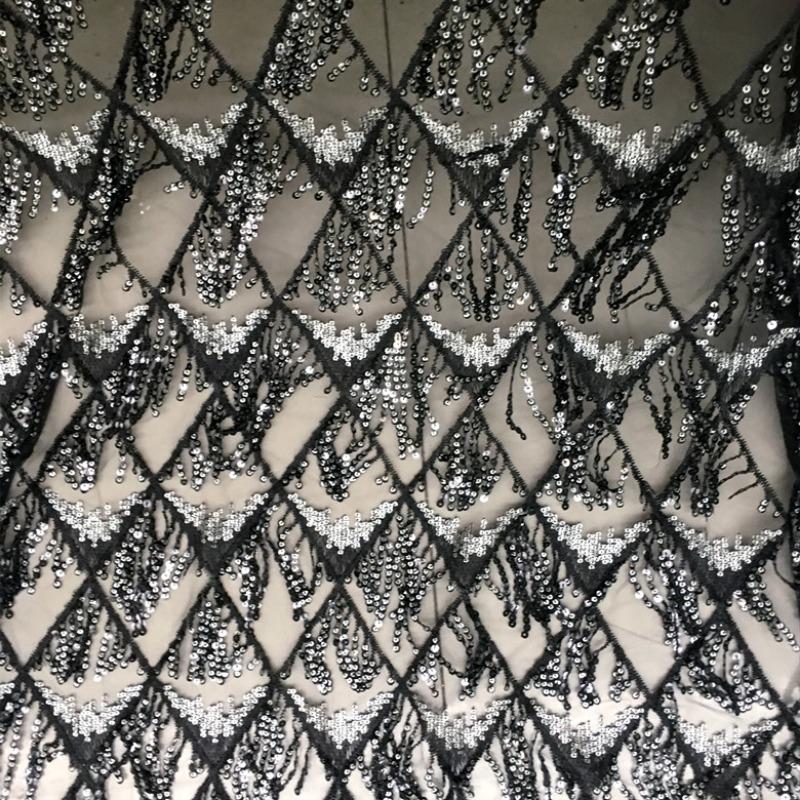 Sequins Embroidered Lace Fabric Diamond Fringe Wedding Dress Material Elegant Beads French Sequins Lace Fabric For Clothing