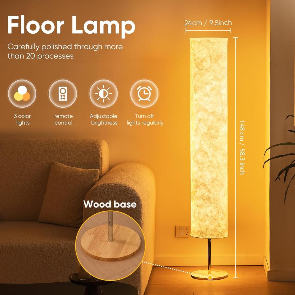 Soft Light Floor Lamp, 58 inch Simple Design Morden Slim Warm Light 3000K LED Tyvek Fabric Shade with LED Lamp for Living Room Bedroom Game Room