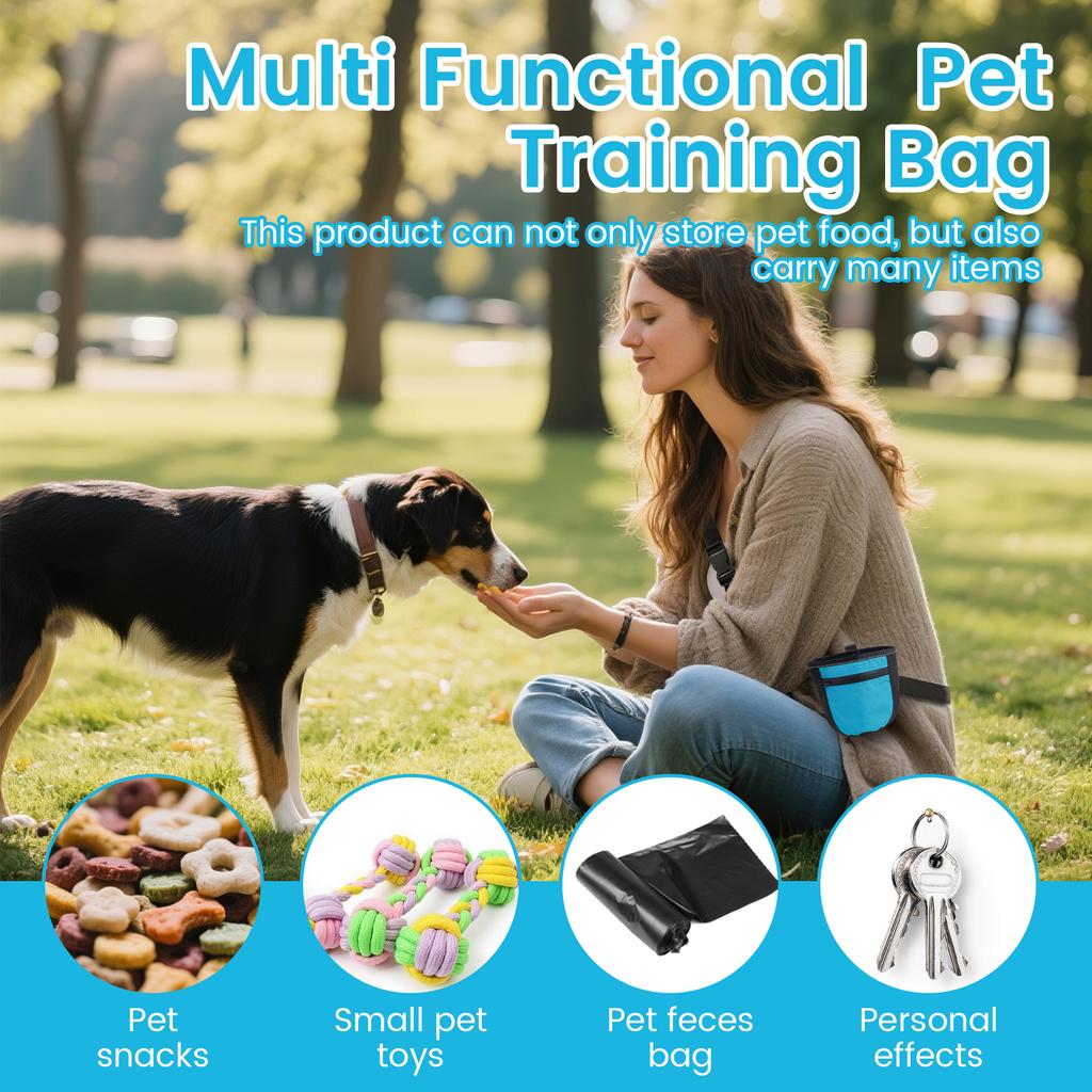 Dog Treat Pouch Oxford Cloth Waterproof Dog Walking Bag with Adjustable Belt and Magnetic Closure No Spill Pet Snacks Pouch