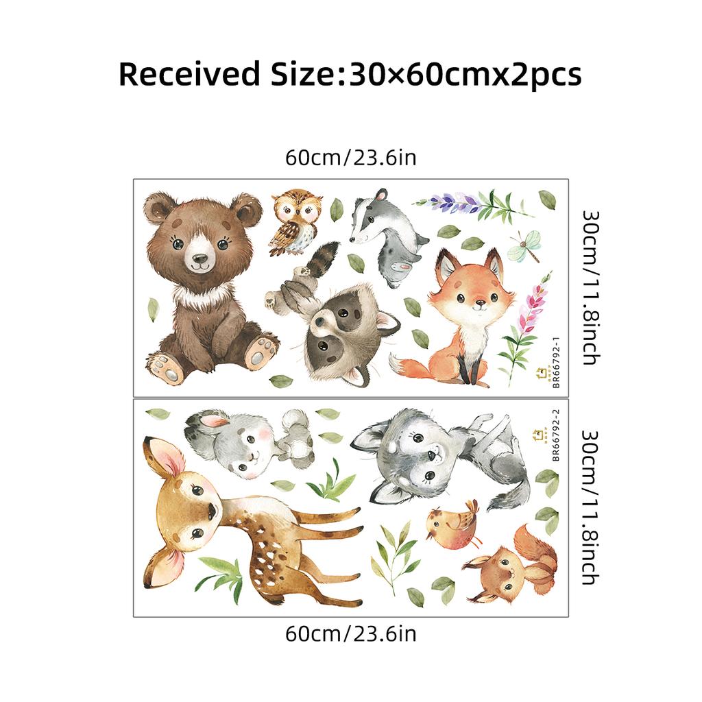2PCS Cartoon Cute Brown Bear Deer Rabbit Animal Wall Stickers for Bedroom Living Room Nursery Decoration Wall Decals