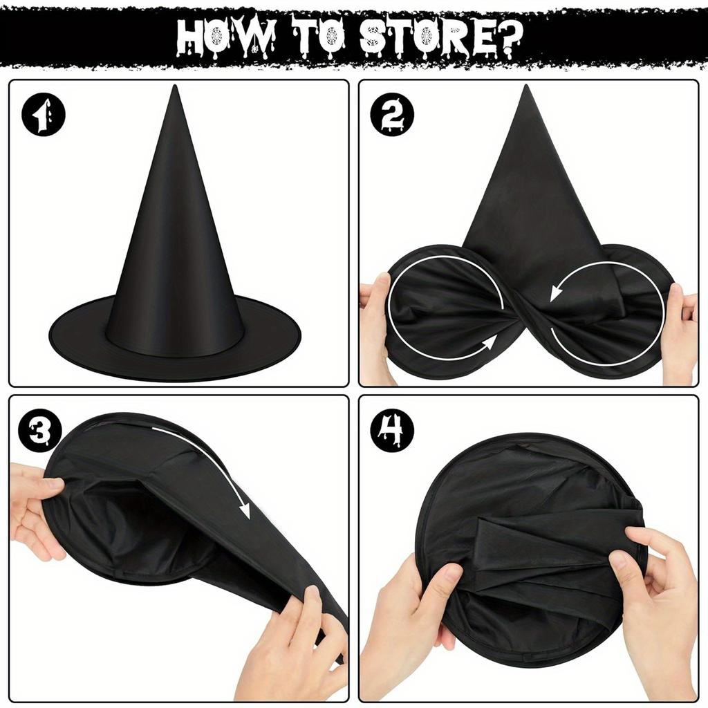 12 Pack Hanging Witch Hats Halloween Decorations Black Polyester Nylon Cord No Electricity Outdoor Home Yard Decor