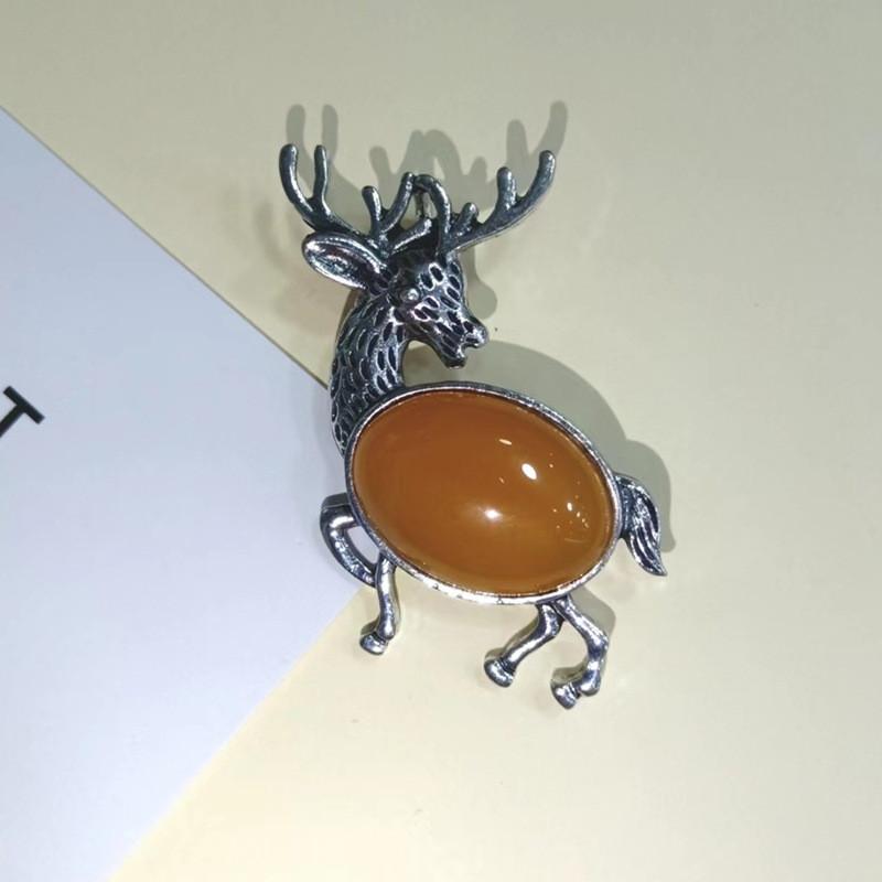 Animal Deer Embellished Metal Brooch Pin With Semi Precious Shell Inlay For Romantic Gift