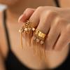 Stainless Steel Tassel Ring with Pearls & Zircon Multi-Layer Hollow Design